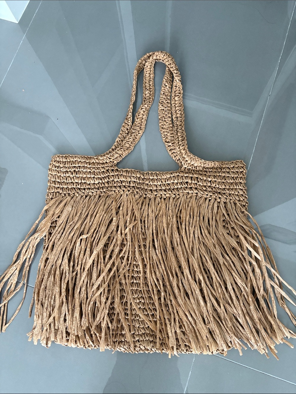Hand made  Natural Woven Fringe Tote